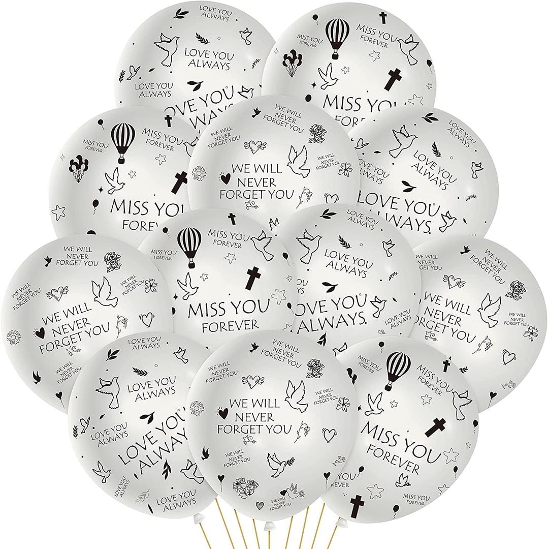 PANTIDE 37Pcs Memorial Balloons Set White Remembrance Funeral Celebration of Life Latex Balloon with Ribbon Miss You Forever Love You Always We Will Never Forget You Decorations