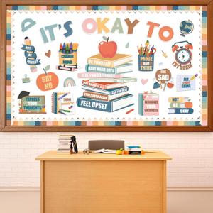 2 x Boho It's Okay to Bulletin Board Set Inspirational Mental Health Classroom Decor Affirmation Station Bulletin Board Back to School Positive Book Paper Cutouts for Office Chalkboard Wall Decor