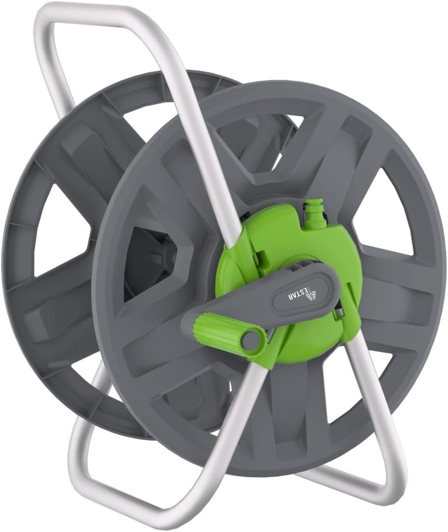 Water Hose Reel Cart, Holds 60-80 Ft of 5/8 Inch Hose, Green Wall Mounted Garden Hose Cart, Portable Hose Reel for Convenient Storage and Watering