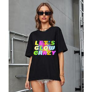 Let's Glow Crazy T-Shirt for Women 80 90's Vintage Shirt Graphic Top （Print Letters Don't Glow S