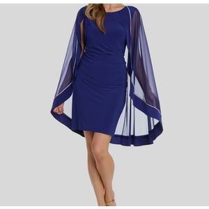 R & M Richards Women's Blue Banded Rhinestone-Trim Capelet Dress Size 6