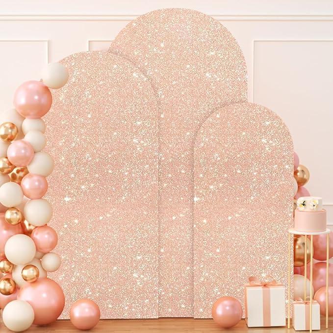 FUHSY Set of Arch Backdrop Cover 7.2Ft Rose Gold Spandex Sequin Arch Covers Stretchy Backdrop Glitter Wedding Arch Stand Cover for Birthday Party Banquet Graduation Ceremony Decoration