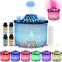 BOHOFAM Essential Oil Diffuser 360ML, Volcano and Flame Diffuser/Humidifier 2 Mode, Diffusers for Home with 7 Colorful Light, Included 4 Hotel Collection Diffuser Oil for Bedroom (White Translucent)