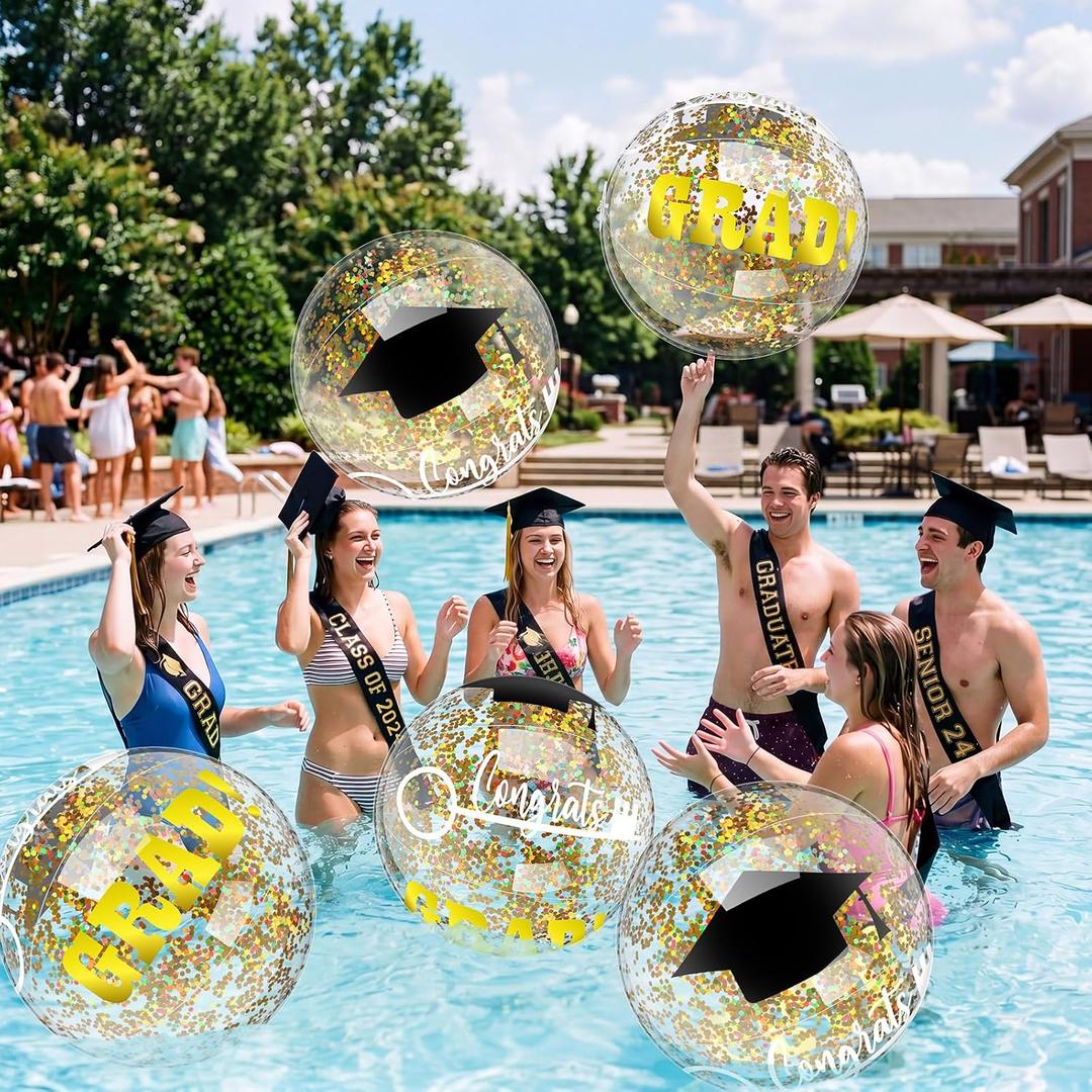 Gold 10 Pcs 16 Inch 2026 Graduation Beach Balls Pool Floats Inflatable Grad Beach Ball Congrats Sign Bulk Prep for Grad Class of 2026 Swimming Pool Graduation Party Supplies Favors