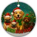 Best Dog Dad Ornament – Funny for Puppy Lovers, Men, Pet Daddy– Cute Holiday Keepsake with Santa Dogs – 2.9" Round Ceramic Ornament with Cord