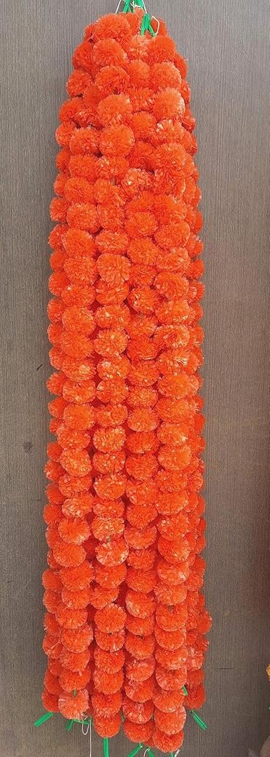 Amroha Crafts Lemon Yellow Marigold Garland for Indian/American Wedding Party Mantle Decoration, Faux Garlands for Diwali, House Warming Decoration, Spring Bush Floral for DIY Backdrops!-Pack of 10