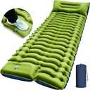 Camping Sleeping Pad, Ultralight Camping Mat with Pillow, Built-in Foot Pump Inflatable Sleeping Pads Compact for Camping Backpacking Hiking Traveling Tent,Single,Green