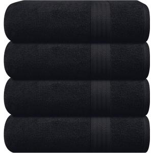 GLAMBURG Premium Cotton 4 Pack Bath Towel Set - 100% Pure Cotton - 4 Bath Towels 27x54 - Ideal for Everyday use - Ultra Soft & Highly Absorbent - Black (4 Pack Bath Towels)