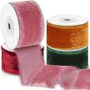 Preboun 4 Rolls Christmas Velvet Ribbon Total 24 yd Christmas Decorations Gift Wrapping Fringe Ribbon Raw Edge Frayed DIY Party Decor(1.5 Inch,Novel Color)