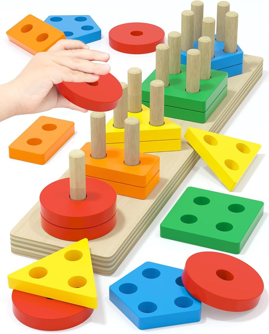 Yetonamr Montessori Toys for 1 2 3 Years Old Boys Girls Birthday Gifts, Wooden Sensory Toys for Ages 2-4 Toddlers Kids Baby, Toddler Learning Toy Activities Puzzles Ages 1-3, Medium, Small