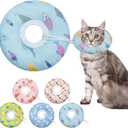 Seyezo Cat Cone Collar Soft, Spay Soft Cones to Stop Licking, Cat Neck Donut Pillow After Surgery, Spay Cones for Kittens, Soft Recovery Cone for Cats, Elizabethan Kitten Cones (Blue Fish, Medium)