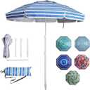 LOTTAFUN 6.5ft Beach Umbrella - Heavy Duty Wind Resistant UV 50+ Portable Sun Shade with Sand Anchor & Carry Bag, Outdoor Folding Umbrella for Beach, Pool, Patio, Garden (Blue diagonal strip)
