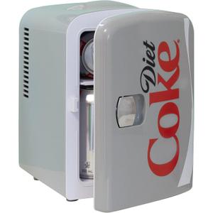Coca-Cola Diet Coke DC04 4 Liter/4.2 Quarts 6 Can Portable Mini Cooler/Fridge, Beverages, Baby Food, Skincare and Medications-Use at Home, Office, Dorm, Car, RV or Boat-with AC & DC Plugs, Gray