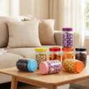 novelinks 16 oz Plastic Mason Jars with Colorful Lids, Leakproof 16oz Clear Plastic Jars with Lids, Reusable Storage Containers for Household Use (8 Pack)