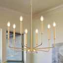Modern Gold Chandelier for Dining Room,Metal 8-Light Kitchen Light Fixtures, Farmhouse Candle Hanging Pendant Light for Living Room Entryway Foyer Bedroom (Bulbs Not Included) (8 Candle Lights)