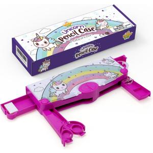 IPIDIPI TOYS Unicorn Pop Up Pencil Case for Girls  Multifunctional Stationery Box with Sharpener, Scissors, Tape Dispenser & Pencils  Back to School Gift, Pencil Holder - 5-Button Design