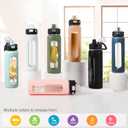 Kodrine Water Bottle With Straw and Carry Handle, Glass Water Bottle 24 oz Leak Proof Locking Lid with Soft Silicone Spout, Reusable Drinking Cups for Travel Sports with Time Marker,Navy Blue