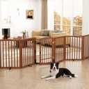 Homykic Dog Gate Indoor, 132" Wide Bamboo Pet Gate with Door, 30”H, Walnut, 132.3"Wx30"H, 6 Panels w/ Door
