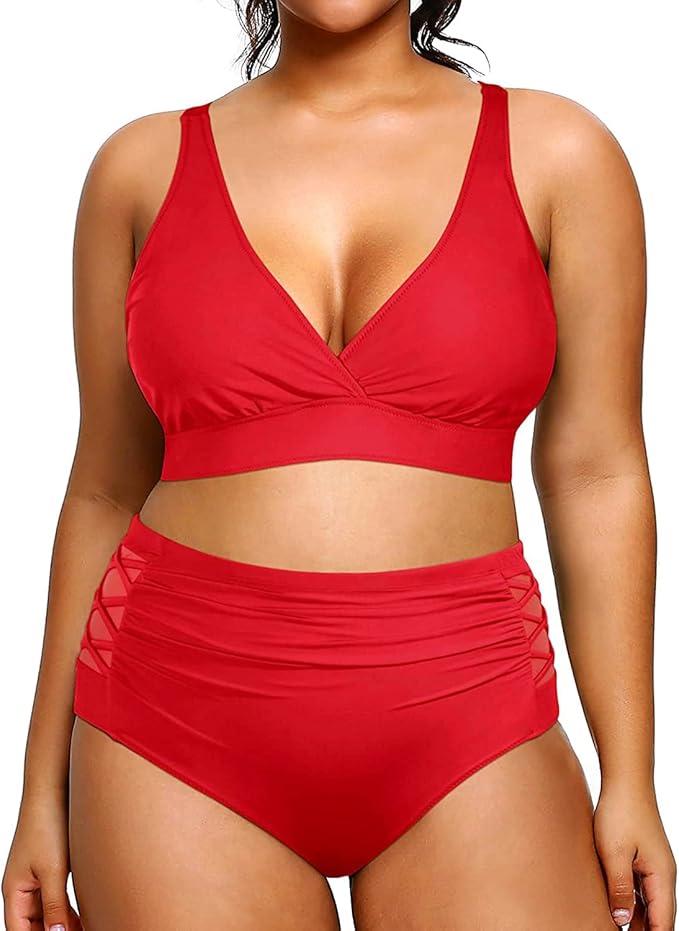 Yonique Womens Plus Size Bikini High Waisted Swimsuits Two Piece Bathing Suits Tummy Control Swimwear 18W