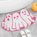 Pink Halloween Bath Mat, Ghost Bathroom Rug Non-Slip Floor Bathmat for Shower Tub, Soft Absorbent Plush Rug for Kitchen Bedroom, Halloween Gothic Home Decoration (Pink)