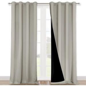 NICETOWN 100% Blackout Blinds, Set of 2, 46" x 96", Natural, Laundry Room Decor Window Treatment Curtains for Large Patio Sliding Door, Thermal Insulated Curtains for Bedroom