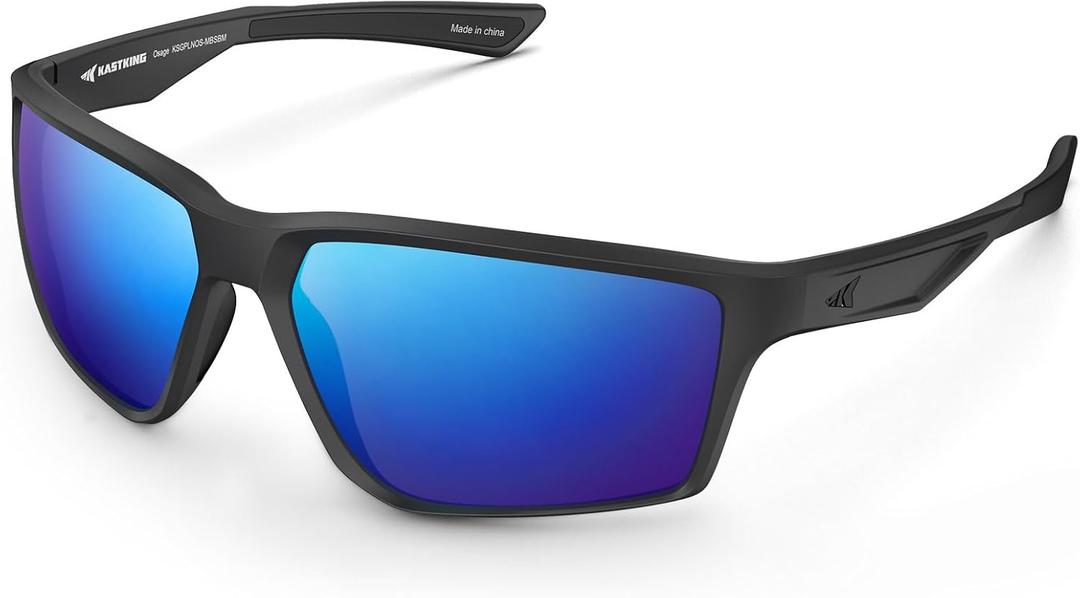KastKing Osage Polarized Sport Sunglasses for Men and Women, Ideal for Driving Fishing Cycling Running, UV Protection (Frame: Matte Black /Lens: Cobalt Blue Mirror)