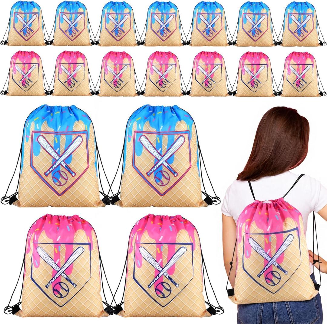 AmazingSpark 16 Pcs Baseball Ice Cream Drip Drawstring Party Favor Gift Bags 13.8 x 16.5 in Large Baseball Team Ice Cream Drip Goodie Treat Snack Gift Bags for Sport Team Birthday Theme Party Supplies