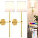 Lightbiz Battery Operated Wall Sconce Set of 2, Rechargeable Wall Lights with Remote, 15 Colors Wireless Dimmable Wall Lamp for Bedroom, Living Room, Hallway