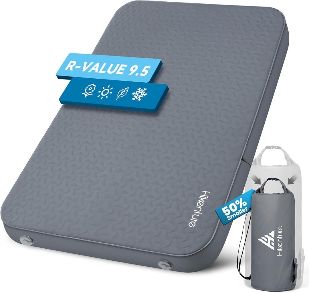 Hikenture 4" Thick Self Inflating Sleeping Pad, Foam & Air Camping Mattress, 9.5 R-Value Insulated Sleeping Mat, Portable All Season Camping Pad for Tent, Car, Cot, Truck (Full (80"53"))