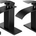 2 Pack Black Bathroom Faucets, Waterfall Bathroom Sink Faucet Modern Single Handle Bathroom Faucte 1 or 3 Hole, RV Mixer Tap Vanity Faucet - Includes Pop-up Drain Supply Hoses Deck Plate
