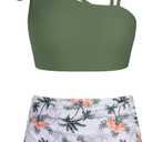 Girls Swimsuit, 2 Piece Bikini Set Ruffle Bathing Suit with Adjustable Strap Girls' Swimwear 14Y (Green)