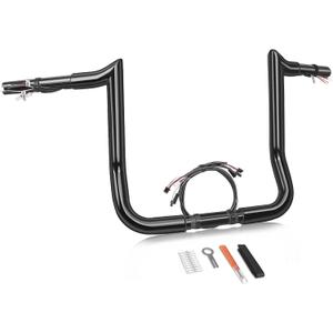 14" Rise Pre-Wired Handlebars Ape Hangers 1 1/4" Fat 1" Clamp Meathook Monkey Bar Gloss Black Fit for Harley Touring Miter Cut 2013 Cvo 2016-2023 Street Glide Electra Glide Ultra Limited 14" Rise Pre-Wired Handlebars Ape Hangers 1 1/4" Fat 1" Clamp Meathook Monkey Bar Gloss Black Fit for Harley Touring Miter Cut 2013 Cvo 2016-2023 Street Glide Electra Glide Ultra Limited