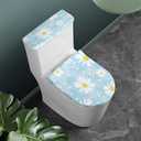 White Daisy Toilet Seat Lid Cover Sky Blue Hand Drawing Flower Washable Toilet Tank Replacement Toilet Cover Set Baby Blue Daisies for Bathroom Home Decor Accessories