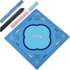 Mahjong Mat & Mah Jongg Mat for Table - Waterproof & Silent, 3mm Thick Non-Slip Game Pad with Unique Designs, Carry Bag & Gift Tube - Premium Mahjongg Accessories (31.5" x 31.5",Blue)