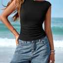 BTFBM Womens Summer Tops 2026 Boat Neck Cap Sleeve Tee Shirts Ruched Slim Fit Knit Going Out Tank Top Spring Fashion (XL)