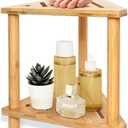 Shower Foot Rest 15in, Shower Stool for Shaving Legs, Waterproof Wood Corner Shower Stool with Storage Shelf for Inside Small Shower Spaces, Bamboo