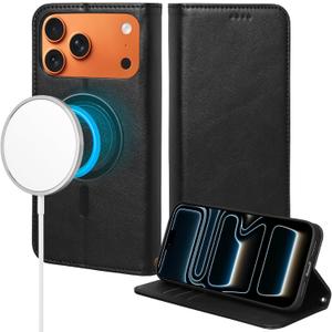 Rssviss for iPhone 17 Pro Max Wallet Case, Flip Folio Case Compatible with Magsafe, RFID Blocking Card Holder Kickstand, Shockproof iPhone Cover Men Women for iPhone 17 Pro Max 6.9" Black