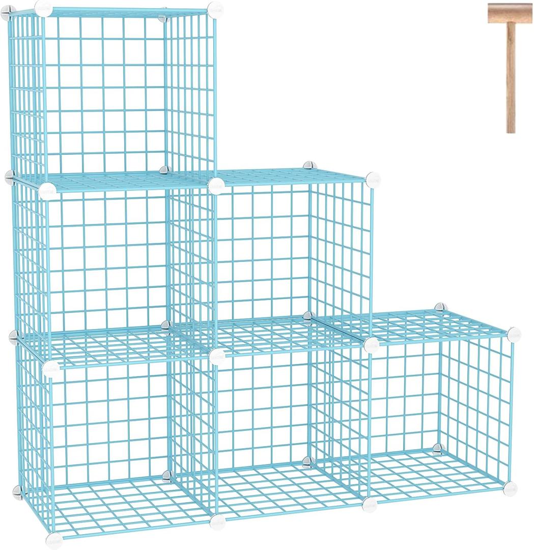 C&AHOME Wire Cube Storage, 6 - Cube Organizer Metal C Grids, Modular Shelves Units, Closet Organizer, Ideal for Home, Office, Living Room, 36.6L x 12.4W 36.6H, Blue UWCS3006B