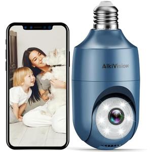 AlkiVision 2K Light Bulb Security Cameras, 2.4G Hz 360° Motion Detection Cameras for Home Security Outside, Full-Color Night Vision, Auto Tracking, Siren Alarm, 24/7 Recording