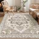 Area Rug for Living Room - 7x9 Washable Oriental Vintage Floral Large Soft Carpet - Fade Stain Resistant Non Slip Rugs for Bedroom Dining Room Nursery Dorm Office Home Decor - Beige Brown