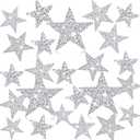 Syhood 24 Pieces Star Patches Iron on Rhinestone Adhesive Sequin Glitter Star Patches Appliques for Clothing Jeans Repair Decoration(1.57/2.36/3.15 Inch,Silver)