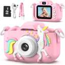 Goopow Kids Camera Toys for 3-8 Year Old Girls Boys,Children Digital Video Camcorder Camera with Cartoon Soft Cover, Best Chritmas Birthday Festival Gift for Kids - 32G SD Card Included (Pink-DJS)