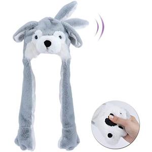 Bubblepompom Animal Hat with Ears Moving Jumping Pop Up Beating Hat Plush Holiday Cosplay Dress Up Funny Gift for Kids