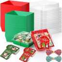 Yaomiao 50 Pcs Christmas Charcuterie Boxes with Ropes and Cards, Christmas Red Green Food Box with Clear Lids, Disposable Paper Bakery Box Dessert Containers for Xmas Party Favor Cookie Sandwich