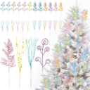 72 Pcs Pastel Christmas Tree Picks and Sprays Decoration Candy Christmas Tree Decor Artificial Glitter Berry Stems Pastel Candy Picks Ornaments Branches for Vase Filler Holiday Party Decoration