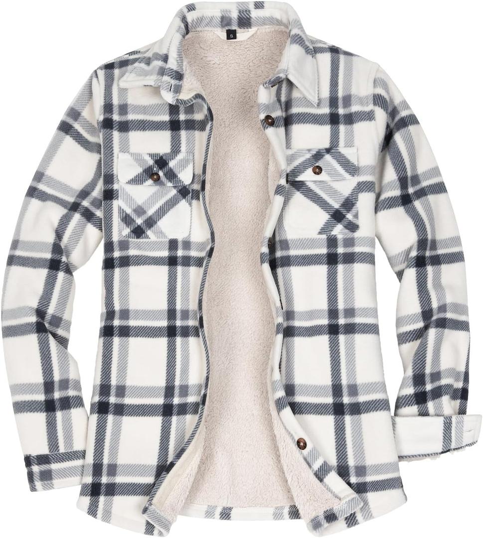 ThCreasa Womens Sherpa Fleece Lined Flannel Shirt Jacket Warm Button Up Plaid Shirt Jac (Sherpa Fleece Throughout) (Medium)