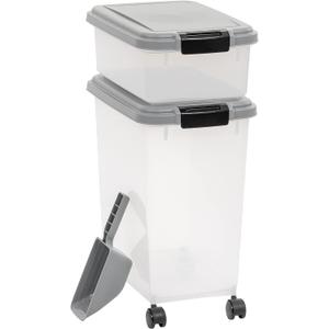 Amazon Basics 3-Piece Airtight Pet Food Storage Container Combo with Scoop, BPA Free, Removable Wheels, 33 QT + 12 QT