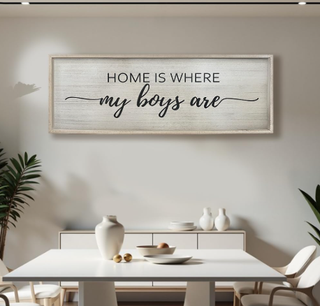 Home Is Where My Boys Are Wood Plaque Sign - 40 x15 Inch Rustic Wall Art for Living Room, Bedroom, Farmhouse Wall Decoration, Ready to Hang Family Decor (White)