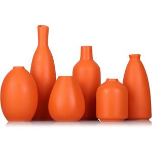 Matte Orange Ceramic Vase Set of 6 -Bud Vases in Bulk, Modern Minimalist Decor Flower Vases for Home Decor, Clay Vase, Farmhouse Vase Rustic Vase Boho Vase for Centerpiece Table Shelf Entryway Mantel