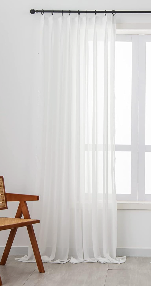 Pinch Pleated Drapes 35 Inches Long 1 Panel Off White Sheer Curtains for Living Room and Bedroom Semi-Sheer Light Filtering Curtains & Drapes for Sliding Glass Door, W25 x L35